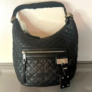 Lamb  Bkack Leather Shoulder Hobo  Bag